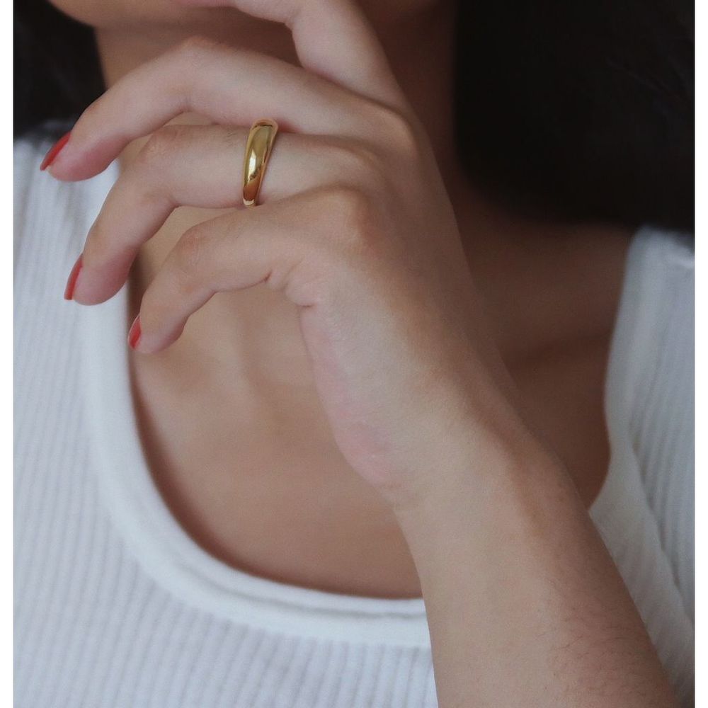 18K Thick Gold Plated Minimalistic Narrow Dome Ring - Picture 10 of 14